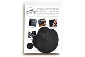 DJR Down Jacket Repair Patches: Easy-to-Use, Pre-Cut, Self-Adhesive, Waterproof, Tear-Resistant Ripstop Nylon Fabric for Repairing Clothing, Sleeping Bags, Tents, Outdoor Gear – Black