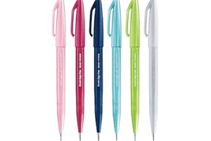 Pentel SES15C Brush Sign Pen pennarello punta fibra flessibile nuovi colori assortiti, 6 pz