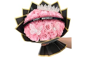 Waipfaru Glitzer-Rosenstrauß, Geburtstagsgeschenke für Frauen, Mutter, DIY künstliche Blumen, Blumenstrauß mit Geburtstags-Aufstellschildern, 36 rosa Rosen für Oma, Ehefrau, Freunde