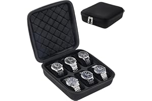 ProCase Etui na zegarek podróżny, 6 przegródek twarde pudełko do przechowywania akcesoriów do bransoletek do zegarka, zapinana na zamek torba organizera dla kobiet mężczyzn - czarna