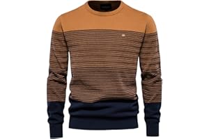 BeerMmay Herren gestreifter Kontrast Pullover - schmaler Rundhals, Casual Top