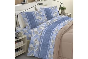 BANZAII TEXTILE INNOVATOR ONLINE Banzaii Completo Lenzuola Invernale Felpate in Flanella Anti-Pilling 100% Cotone Matrimoniale (per Materasso 160/170 cm, Altezza Fino a 35 cm) Dalila Blu