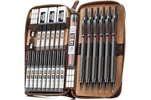 ‎NICPRO Nicpro 30 Stück Schwarzes Metall Druckbleistift Set in Lederetui, Kunst Bleistifte 0.5, 0.7, 0.9, 2 mm mit 16 Röhren Ersatzminen (6B 4B 2B HB 2H 4H Farben) zum Skizzieren und Zeichnen