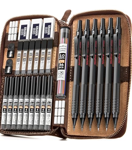 thumbnail image 2 of MROOFUL Metal Mechanical Pencil Set - 1.3mm & 2.0mm Automatic Drawing Pencils With HB Lead Refills 2 of 12