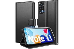 Eirltiy Coque pour Xiaomi Redmi Note 11 / Note 11S 4G en Premium Cuir PU, Portefeuille Housse Etui pour Cartes Protection Anti-Choc Flip Case avec 1 Verre Trempé Noir