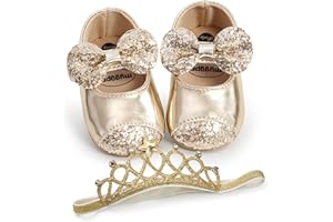 YILEEGOO Baby Girls Sequin Glitter Shoes Soft Sole Prewalker Mary Jane Princess Party Dress Crib Shoes with Bowknot Headband