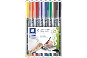 Staedtler Lumocolor 317, Feutres permanents à pointe moyenne pour toutes les surfaces, Sans xylène ni toluène, Set de 8 couleurs lumineuses, Pointe ogive de 1.0 mm, 317 WP8