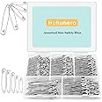 Huhuhero 340 Pack Safety Pins Assorted, 5 Different Sizes Small and Large Pins, Safety Pin for Clothes Costume Sewing, Nickel Plated Steel Bulk, Easter Crafts Art Supplies, Silver
