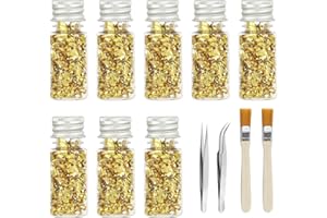 RYAN Lot de 8 Feuilles D'or Imitation avec 2 Pinces et 2 Pinceaux Feuille D'or pour L'artisanat Colle Feuille D'or pour L'artisanat en Résine Fabrication de Bijoux Peinture