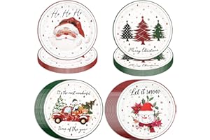 HFBOBP 48 Pcs Christmas Paper Plates, 9 Inch Disposable Santa Christmas Tree Snowman Xmas Dinner Plates Dinnerware Set Table Decorations Holiday Party Supplies Decorations