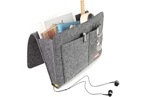 HAKACC Bedside Storage Pocket, Bedeside Organiser Felt Bedside Caddy with 7 Pocket for Bed Rails Sofa Organising Pad Magazine Books