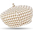 iSWEVEN French Beret Cap All Season Unisex Artist Newsboy Hats, Ascot Cotton British Style Adjustable Women's Caps (WBC8112, Free Size)