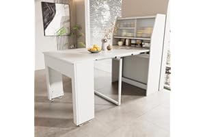 YMKUA Ausziehbarer Esstisch klein, Einweg-Ausziehtisch, Weiß Esszimmer-Stauschrank, Esstisch mit Stauraum, Rechteckiger Esstisch, Coffee Lounge Tisch, Platzsparender Multifunktions-Esstisch,52/132.5x80x76cm
