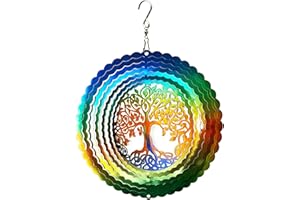 FONMY Stainless Steel Wind Spinner Worth Gift Indoor Outdoor Garden Decoration Crafts Ornaments,6 Inch Multi Color Tree of Life Wind Spinners