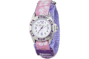 Ravel Girl's Hibiscus Flower Patterned Easy Fasten Strap Watch