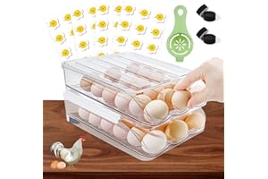 TAOPE Uchwyt na jajka do lodówki, pojemnik do przechowywania jajek wielokrotnego użytku, dwuwarstwowe tace na jajka w lodówce, 36 kratek, automatyczny organizer do przechowywania jajek, inteligentny