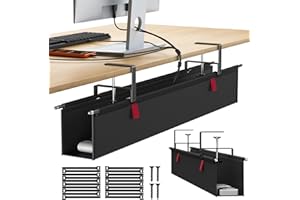 Housolution Plateau de Gestion de Câbles sous Bureau 36", Organisateur de Câbles en Tissu Premium, Plateau de Rangement sans Percage, Fixation par Serre-joint/Vis, pour Bureau et Maison, Noir