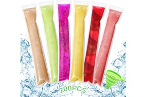Lets Joy 200 Pièces Sacs Popsicle, Moule à Glace, Sacs de Sucettes Glacées, Popsicle Pochettes, Moule Glace à l'eau, DIY Popsicle Pochettes avec Entonnoir, Le Yaourt Glacé, Smoothies(200PCS)