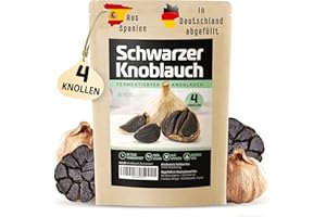 ‎DETOX ORGANICA Schwarzer Knoblauch, 4 Knollen fermentierter Knoblauch aus Spanien, 90 Tage fermentiert, große ganze Knollen, Frischer Black Garlic würzig-süß und vielseitig