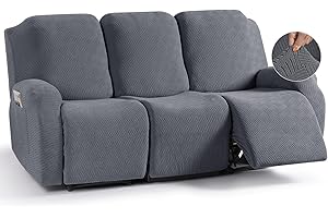 KinCam Funda Sillon Relax reclinable, Funda para Sillón Relax de Jacquard, Funda Sillon orejero Funda Elástica con Bolsillo para Perros y Mascotas, Suave y Lavable Funda Sofa 3 plazas Gris Oscuro