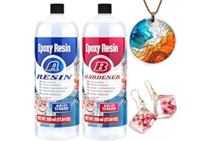 H OMEART Epoxy Resin -1L Crystal Clear Resin Kit for Jewellery Making, DIY Art &Craft, Coasters, Casting, Ornament, Mold, Low Odour, Non-Toxic, Self-Leveling Epoxy for Beginners