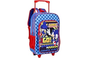 TOP LINEN (NW) LTD Top Linen Kids Travel Trolley Backpack - Wheeled Suitcase Rucksack Bag - Children Favourite Characters Foldable Carry-on Luggage Carrier Bag - Deluxe Sonic The Hedgehog Chemical Plant Back Pack