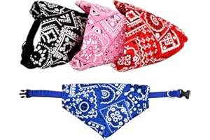 Pagezol 4 Pack Dog Bandana Collar Boho Dog Scarfs Pet Scarf Neckerchief Triangle Dog Bids Kerchief Adjustable Strap Bandana for Small Medium Large Girl or Boy Dogs and Cats(Red, Blue, Black, Pink) (S)