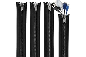 Teskyer 4 Pack Cable Tidy Sleeve, Cable Sleeve with Zipper, Cable Management Sleeves for TV, Computer, Office, 15"/38cm Per Sleeve