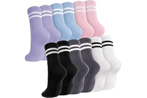 HEYSOCKS Womens Sports Socks - 6 Pairs Ladies Crew Socks Breathable Cotton Athletic Ankle Socks for Gym Running Workouts