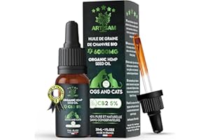 Artisam Huile de Graines de Chanvre Sativa 5% 6000 MG 30 ML | Made in France | Omega 3 6 9 | Huile de Chanvre Certifié Chien et Chat Animaux | Réduit Le Stress Améliore Le Sommeil (Poulet)