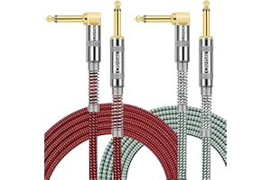 OTraki Cavo per Chitarra 2 Metri, 2 Pezzi Cavi Jack per strumenti Durevole 1/4 6.3mm TS Mono Connettore Cavo Amplificatore Chitarra Elettrica Basso con Rivestimento in Tessuto