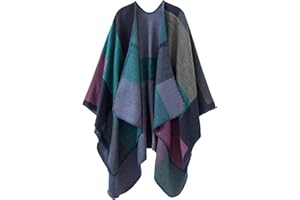 SHMILY GIRL Womens Reversible Oversized Poncho Cape Warm Shawl Wrap Open Front Printed Blanket Cardigans