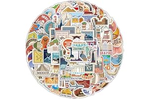 DIFISTIK 100Pcs Maps Travel Stickers, World Famous Landmarks Country City Logo Suitcase Stickers Waterproof Luggage Graffiti Decals for Laptop Phone Guitar Bicycle Scrapbook Skateboard