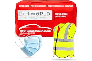 ‎L + H WORLD 2in1 Verbandskasten Auto 2023 | KFZ-Verbandstasche DIN 13164 inkl. Warnweste Zertifiziert Geprüft | Erste Hilfe First Aid Tasche Kasten Set Kit als Notfall-Set Nachfüllset für Auto 2022 STVO