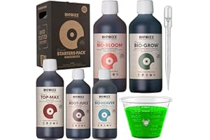 Biobizz Starters Pack, Komplettset mit 5 organischen Düngern mit Pipette und Messbecher, für gesundes Wachstum sowie üppige Blüte