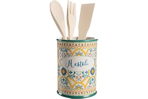 MONTEMAGGI PORTAMESTOLI IN CERAMICA DECORO MAIOLICHE CON MESTOLI INCLUSI 10.5X10.5X14cm