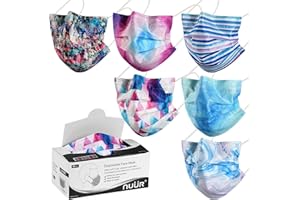 NUÜR Disposable Face Mask, 3Ply Mask with Filter Layer and Elastic Earloop, Retail 50pcs/box