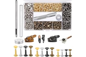 HAPLOS 480 Ensemble Rivets en Cuir 4 Couleurs Double Cap Rivets pour Cuir 3 Tailles Double Rivet Goujons Tubulaires en Métal pour Bricolage Artisanat en Cuir, Vêtements, Chaussures, Décoration et Réparation