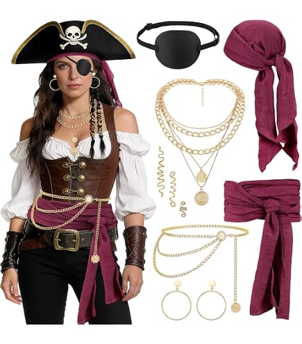 Livdouyu 6 Stück Pirat Zubehör Piraten Kopftuch, Augenklappen, Gürtel Livdouyu 6 Stück Pirat Zubehör Piraten Kopftuch, Augenklappen, Gürtel