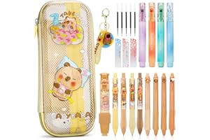 SKAMORI Set Scuola Cancelleria Aesthetic, Astuccio Capibara con 20+ Forniture Scolastiche, 4 Evidenziatori | 4 Penne Gel | 4 Matita Meccanica, Regalo Bambina 7-12 anni Femmina, Capibara