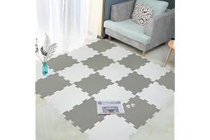 SUPRANO Interlocking Baby Play Mat 20pc Soft Foam Puzzle Tiles for Crawling, Nursery, Kids' Room, Yoga & Exercise, Safe & Comfortable Flooring (Grey/White)