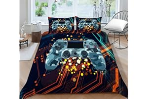 ‎TOSPASS Tospass Bettwäsche Set 135x200cm Gamepad 3D Mädchen Jungen Jungs Kinder 2 Teilig Weich Gelb Kinderbettwäsche Microfaser Bettbezug mit Reißverschluss 1 Kissenbezug 80x80cm