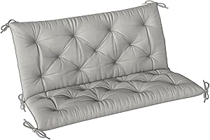 Outsunny 2 Seater Bench Pad, Garden Chair Cushion with Back and Ties for Indoor and Outdoor Use, 98 x 100 cm, Light Grey