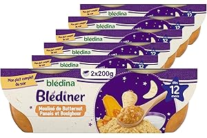 Blédina - Blédîner - 12 bols Mouliné de Potiron Panais Boulghour - Pour le repas du soir de bébé dès 12 mois (Pack de 6x2)