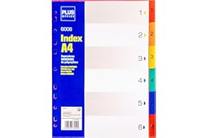 Plus Office – Separadores Numéricos A4 para Archivador, Índices Numéricos para Carpeta, Carpesano y Archivador de 2 a 4 anillas, Separadores Ideales para Oficina y Escuela (6 Posiciones)