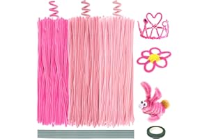 Deepton 300Pcs Pipe Cleaners for Craft, 3 Different Pink Pipe Cleaners, 30cm x 6mm Chenille Cord for DIY, Flexible Plush Pipe Cleaner with 10 Iron Wires and 1 Ribbon for Craft Project