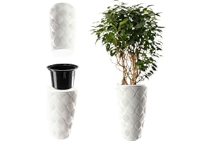 KADAX Pot de Fleurs Haut, Jardinière en Plastique de Grande Taille avec Motif Moderne pour Sublimer Votre Intérieur ou Extérieur, Bac à Fleur (Blanc, 58.5 cm)