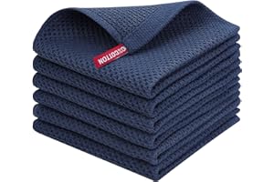Homaxy 100% Cotton Waffle Weave Kitchen Dish Cloths, Ultra Soft Absorbent Quick Drying Dish Towels, 12x12 Inches, 6-Pack, Navy Blue