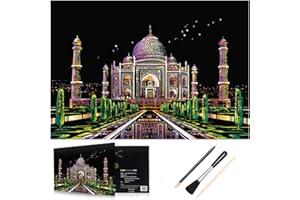 H HOMEWINS Kratzbilder für Erwachsene Kratzpapier Set Nachtansicht der Stadt 405 x 285 mm Wandbilder Kratzkunst Set mit Werkzeug (Taj Mahal)