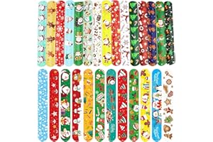 YAAVAAW Christmas Slap Bracelets Wristband Slap Band for Kids Christmas Party Bag Filler Stocking Fillers,27Pcs Christmas Toys Snap Bracelet Bands Bulk for Boys Girls Xmas Party Favors Classroom Prizes Gifts